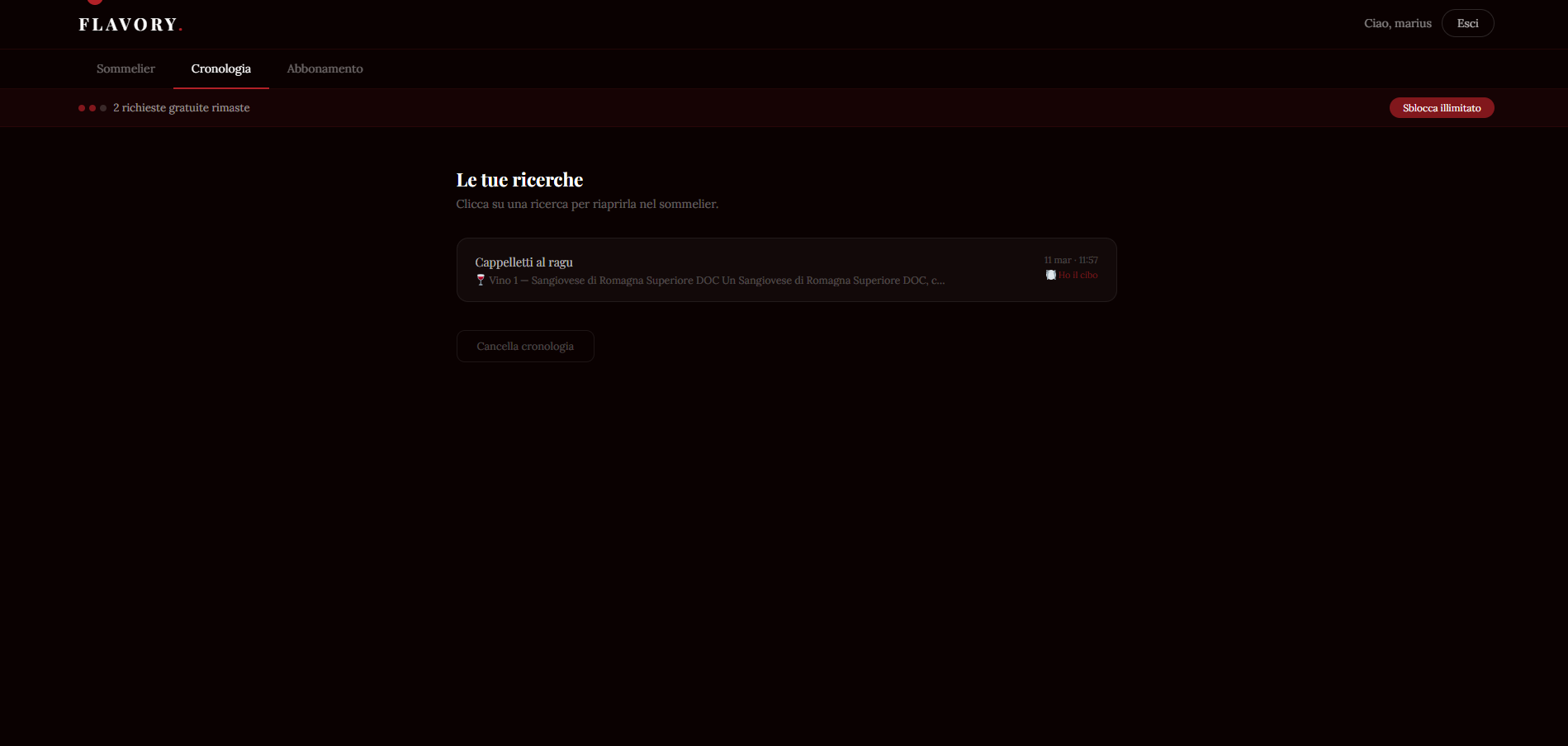 Cronologia — pairing history with timestamped entries