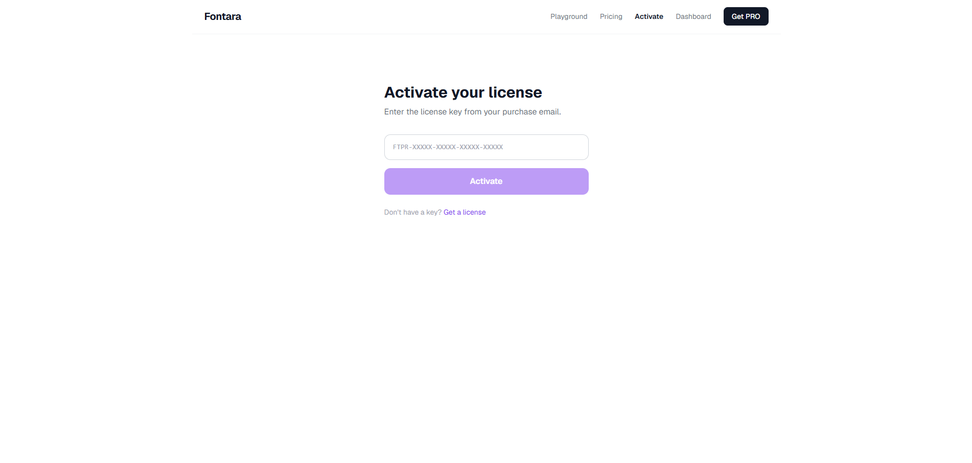 Fontara license activation