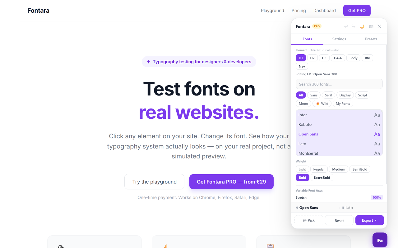 Fontara widget open on homepage