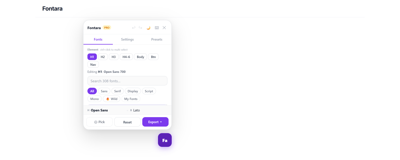 Fontara widget panel