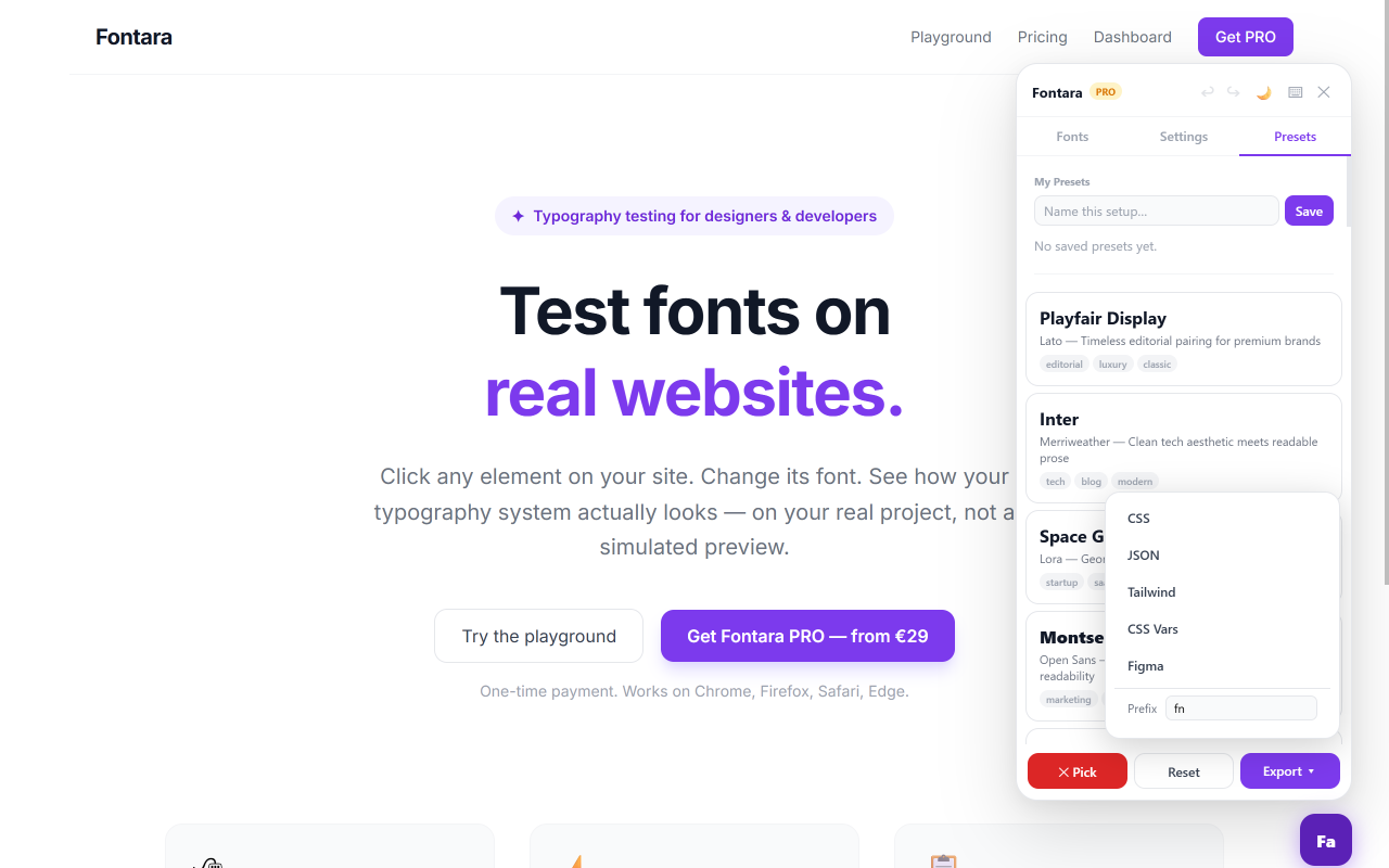 Fontara presets and export