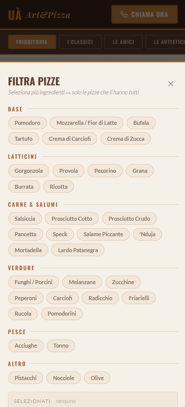 Uà Art&Pizza filter on mobile